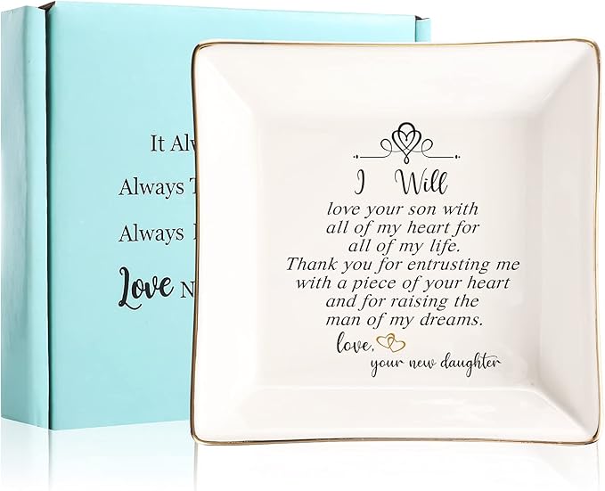 JOYIMARR Mother of the Groom Ring Dish - Thank You For Raising The Man Of My Dreams, Mom Gifts for Mother in Law at Wedding, Bridal Shower Gifts