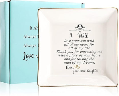 JOYIMARR Mother of the Groom Ring Dish - Thank You For Raising The Man Of My Dreams, Mom Gifts for Mother in Law at Wedding, Bridal Shower Gifts