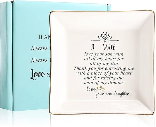 JOYIMARR Mother of the Groom Ring Dish - Thank You For Raising The Man Of My Dreams, Mom Gifts for Mother in Law at Wedding, Bridal Shower Gifts