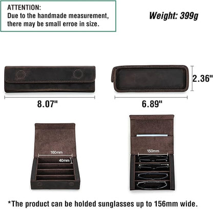 CataPurus Sunglasses Organizer Case for Man & Woman, Top Grain Leather & Handmade, Portable Travel Eyeglasses Storage Holder