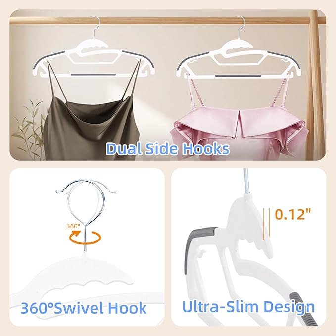 30 Pack Plastic Clothes Hangers, Non-Slip Slim Hangers with 360° Rotating Hook, Heavy Duty Space Saving Hangers for Shirts, Pants & Coats(White)