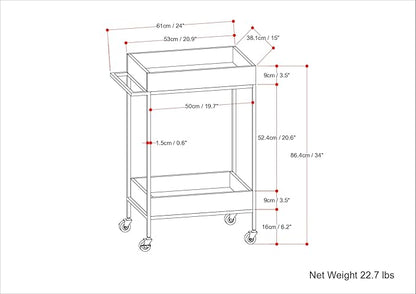 SIMPLIHOME Simons SOLID MANGO WOOD Industrial Contemporary 24 inch Wide Bar Cart in Natural for the Living room, dining room and kitchen