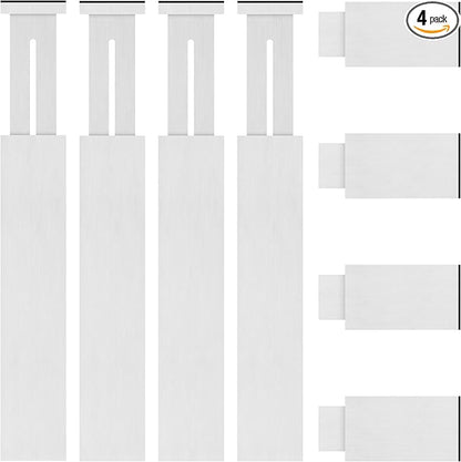 4 Pack Bamboo Kitchen Drawer Dividers with Inserts 2.6" High, Adjustable from 12.5 Inch to 21.7 Inch Drawer Organizers, Expandable Drawer Separators for Clothes, Bedroom, Dresser, Office (White)