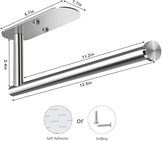 VAEHOLD Adhesive Paper Towel Holder Under Cabinet Mount, Wall Mounted Paper Towel Roll Holder for Kitchen Paper Towel, Stainless Steel（Silvery）