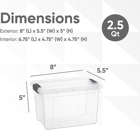 Superio Mini Deep Storage Organizer Bin with Lid X-Deep Small Clear Storage Box with Latch for Home, Kitchen, Garage- Store Toys, Food, Supplies, and Hair Accessories (2.4 Quart)