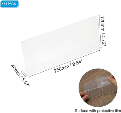 PATIKIL 6 Pack Shelf Dividers for Closet Organization, 9.8x1.57x4.7 Acrylic Closets Separator Kitchen Cabinet Shelves Under Bed Blocker for Bedroom Kitchen Office, Clear