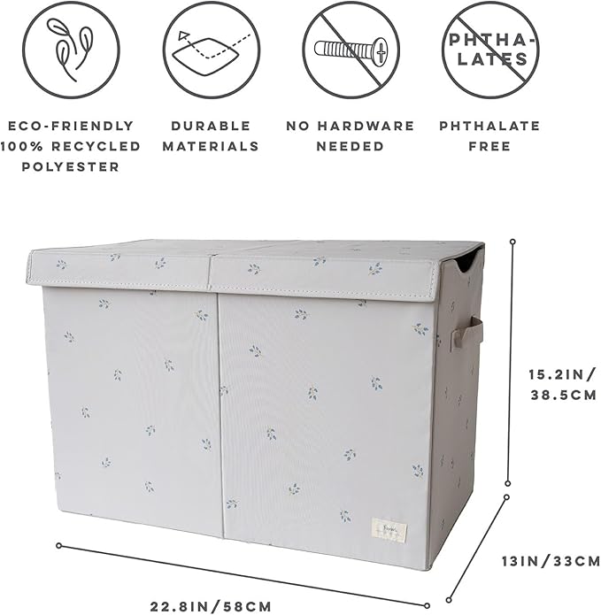 3 Sprouts Recycled Fabric Toy Chest Storage Box - Extra Large Toy Storage Box, Sturdy Toy Bins - Kids Organizer for Bedroom - Toybox Basket with Lid for Kids, Toddlers, Boys, Girls - Blueberry Taupe