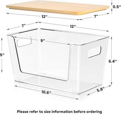 2 Pack Trash Bag Holder with Bamboo Lid - Stackable Under Sink Organizer & Garbage Bag Dispenser for Kitchen Organization - Large Plastic Holder for Laundry Room, Pantry, Bathroom, Cabinets