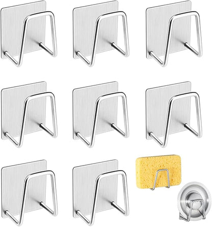 LEFTSTARER 8 Pack Sink Sponge Holder for Kitchen Sink Premium SUS304 Stainless Steel Rustproof Waterproof Quick Drying Small Strong Adhesive Sponge Holder