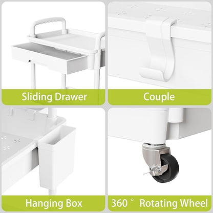 Sorgion 3 Tier Rolling Cart Organizer,Laundry Room Bathroom Organizers and Storage Office Shelves Mobile Shelving Unit Kitchen Trolley Cart with Wheels for Art,Craft,Diaper,Bedside,Snack(White)