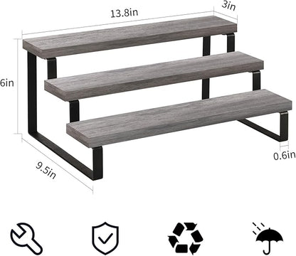 YINMIT Wooden Display Riser Stand, Tiered Perfume and Cologne Organizer Stand, 3 Tier Spice Rack Organizer, Rustic Display Shelf for Candles (3 Tier,Grey)