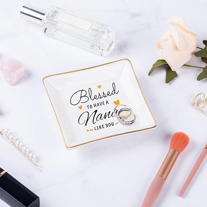 Piudee Nana Gifts, Gift for Nana Jewelry Dish -Blessed to have a nana like you Ring Trinket Dish, Nana Birthday Christmas Mother's Day Gifts, Nana Grandma Gifts from Grandkids Granddaughter