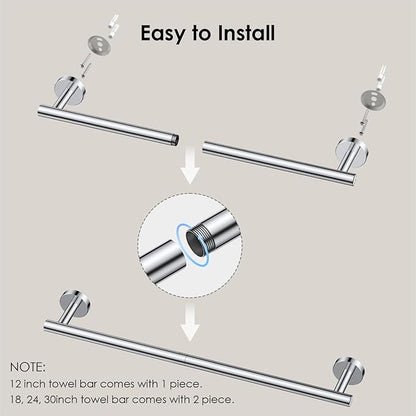 FORIOUS Towel Bar Wall Mounted, Stainless Steel Towel Racks for Bathroom, Includes Wall Mounting Hardware (Chrome, 26 Inch)