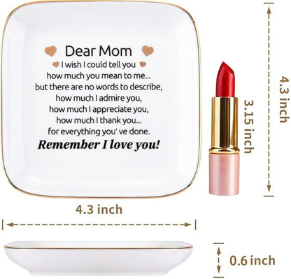 Kaidouma Mom Birthday Gifts - Ceramic Ring Dish Jewelry Plate Trinket Tray - Mother's Day & for Mom - Remember I Love You