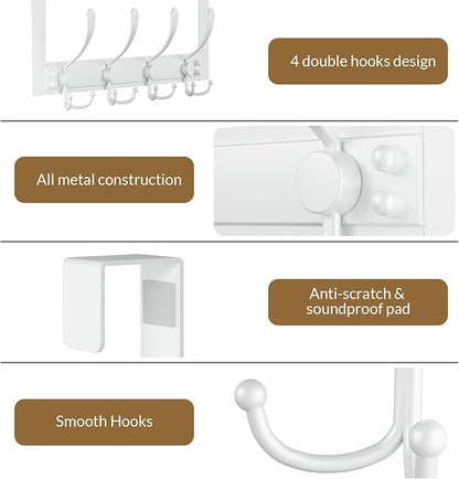 BAKON Over The Door Hooks with 4 Triple Hooks, Heavy Duty Over Door Hanger for Bathroom Closet Bedroom Kitchen Dorm Room, Towel Coat Rack Home Organizer for Hanging Clothes Coat Hat Jacket (1, White)