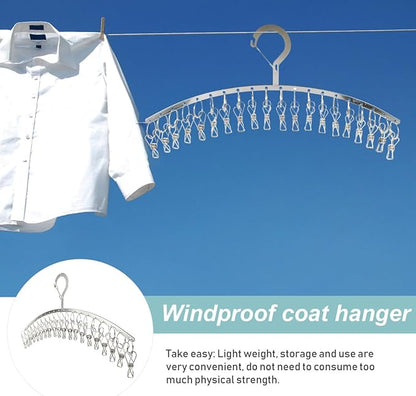 PRETYZOOM 2 Pack Laundry Drying Rack with 20 Clips, Stainless Steel Clothes Hanger, Windproof Drying Rack for Socks, Underwear, Scarves, Diapers