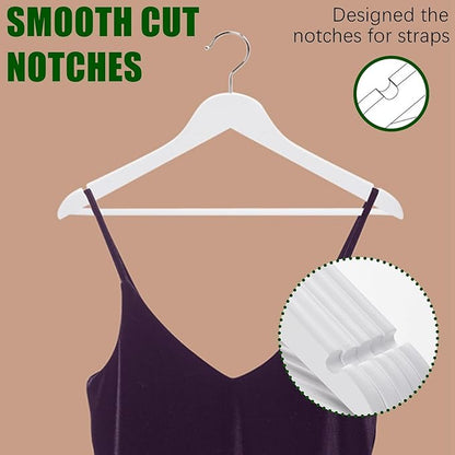 Amber Home White Wooden Hangers 30 Pack - Coat Hangers With Non-Slip Pant Bar for Shirts, Jackets, Dress