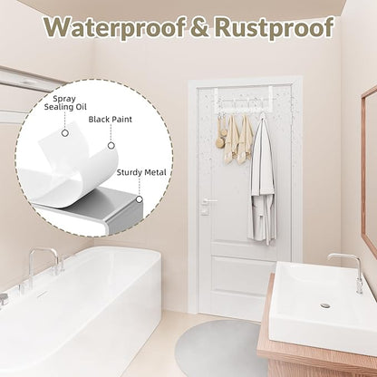 WLCSNG Over The Door Hooks Rustproof - 25lb Heavy Duty Over The Door Towel Rack, Door Hanger for Bathroom, Coat Rack Dorm Room Essentials (2Pack, White)