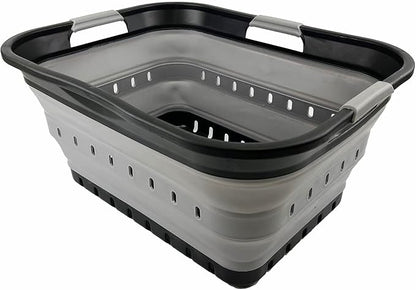 SAMMART 42L (11 gallon) Collapsible Plastic Laundry Basket - Foldable Pop Up Storage Container/Organizer - Space Saving Hamper/Basket (Black/Alloy Grey)