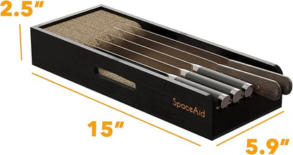 SpaceAid Knife Drawer Organizer Bamboo Insert Dock, Kitchen Steak Knives Holder Organizers Block for Drawer in Storage Organization (Small, Black)