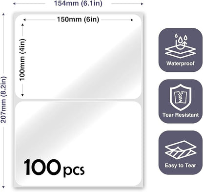 100Pcs Clear Large Labels for Storage Bins,6x4 Inch Removable Labels,Large Labels for Blank Box,Strong Adhesive Tear Resistant No Residue Blank Labels (Trasparent)