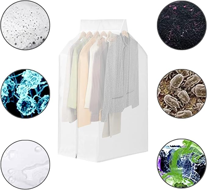 2 Pack 35 Inch Wide Garment Bags for Hanging Clothes with Zipper, Large Hanging Garment Bags for Closet Storage White, Bottom Enclosed Clothes Protectors for Hanging Clothes(35x22x20in)