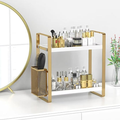 LEMIKKLE Bathroom Counter Organizer with Basket, Skincare,Makeup Organizers for Vanity,Storage Organizers for Bathroom, Kitchen, Dresser（White）