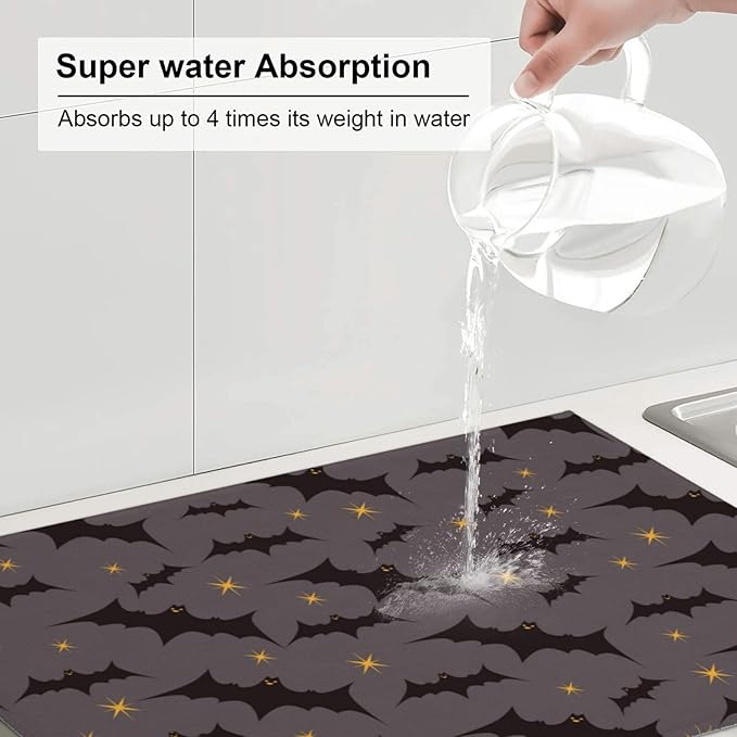 Star Bats Witchy Dish Drying Mat 18x24 For Kitchen Counter Absorbent Microfiber Dishes Pad Dish Drainer Rack Mats Fast Dry Kitchen Accessories