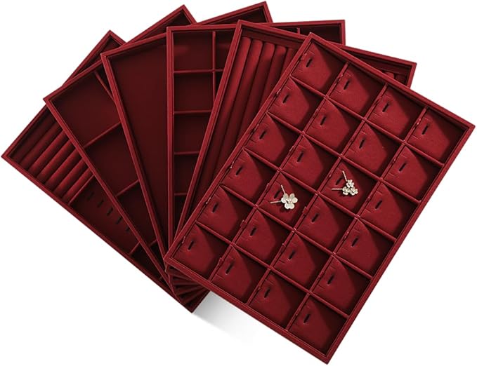 Dansmiy Linen Stackable Multifunctional jewelry Display Tray, Ring Earring Bracelet Necklace Storage Tray, Jewellery Shop Counter Showcase Table Top Organizers, Makeup Table Drawer Insert Jewelry Tray
