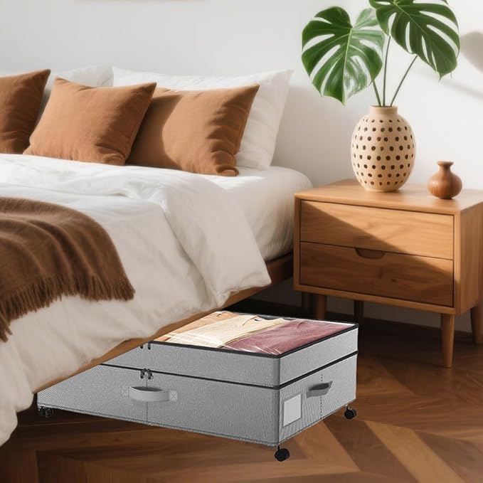 SHAJOPH Under Bed Storage with Wheels Height Adjustable 2 Pack Under Bed Storage Containers with Clear Lid & Handles Rolling Under Bed Drawers for Clothes Shoes Toys Blankets Grey