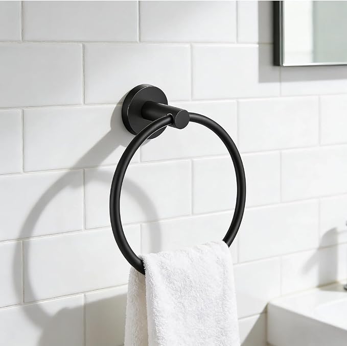 5Pcs Matte Black Bathroom Hardware Towel Bar Accessories Set 23.6 Inch SUS304 Stainless Steel Bath Towel Racks with Toilet Paper Holder Shelf for Bathroom Kitchen Wall Mounted, Middle Removable