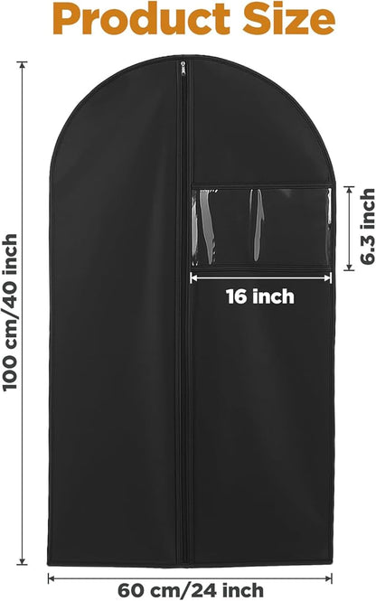 8 packs Garment Bags for Hanging Clothes, 40-inch Garment Bag for Travel and Storage, Washable Suit Bags for Closet Storage and Travel with Clear Window, Black