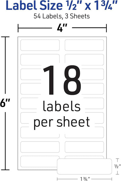 Avery No-Iron Fabric Labels, 1/2" x 1-3/4", Washer and Dryer-Safe Waterproof Labels, Non-Printable, 54 Total (40720)