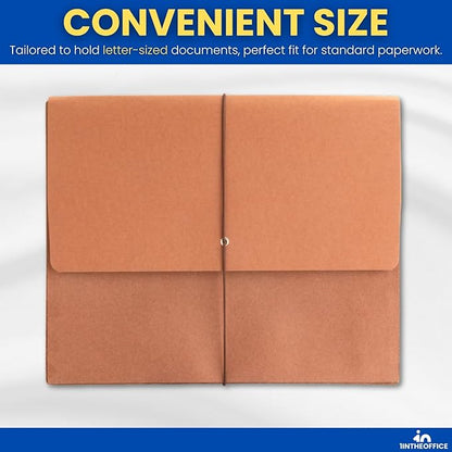 1InTheOffice Expanding File Folder with Flap and Cord Closure, 5-1/4" Expansion, Letter Size, Wallet Redrope, 3 Pack