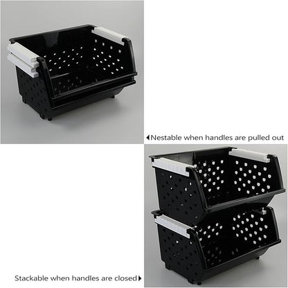 Jekiyo 4 Packs Large Stackable Storage Bins, Plastic Stacking Basket, Black