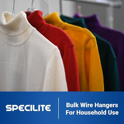 SPECILITE Wire Metal Clothes Hangers Bulk 250 Pack for Standard Size Suits, Coats, Shirts, Pants, Skirts, Space Saving, Non Slip,16 Inch 12 Gauge Ultra Thin, Silver
