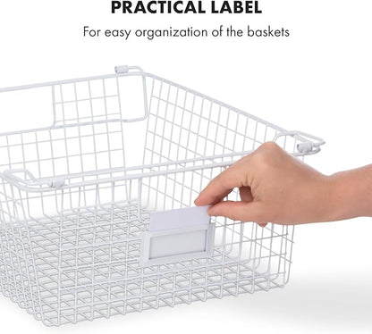 Granrosi Extra Large Stackable Wire Baskets for Organizing — Set of 2 White Wire Storage Baskets with Handles; Snacks & Chips Organizer for Pantry; XL Metal Storage Bins for Pantry