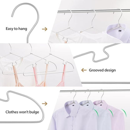 30 Pack Aluminum Hangers - Silver Skirt, Heavy Duty Standard, Suit, Dress, and Wedding Hangers