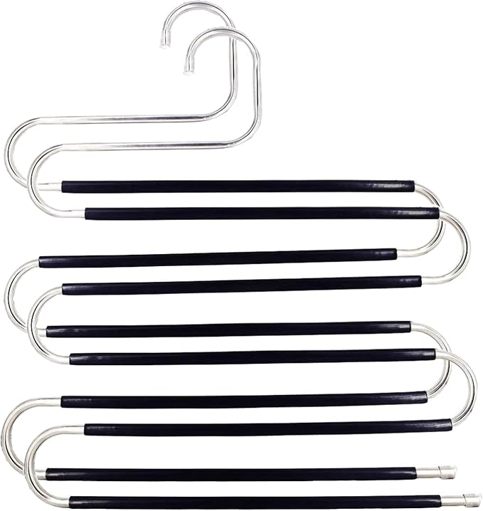 Skroad Pants Hangers Space Saving,2 Pack S-Type Non-Slip Stainless Steel Clothes Pants Hangers Closet Organizers and Storage, Closet Organizer Hanger Organizer for Scarf Jeans Trousers Towels Leggings