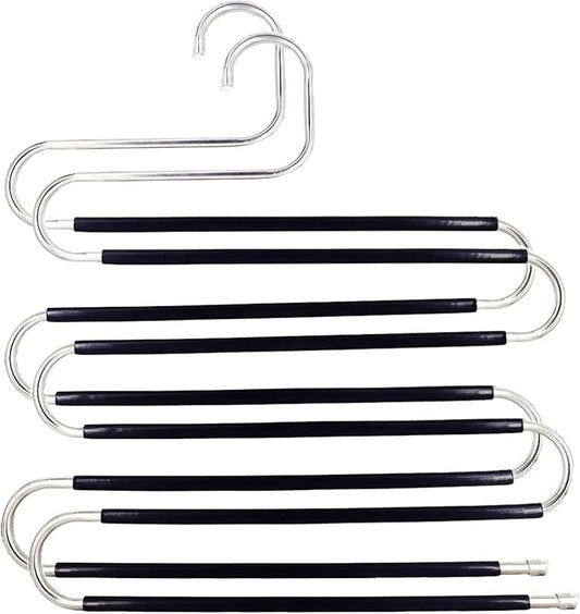 Skroad Pants Hangers Space Saving,2 Pack S-Type Non-Slip Stainless Steel Clothes Pants Hangers Closet Organizers and Storage, Closet Organizer Hanger Organizer for Scarf Jeans Trousers Towels Leggings