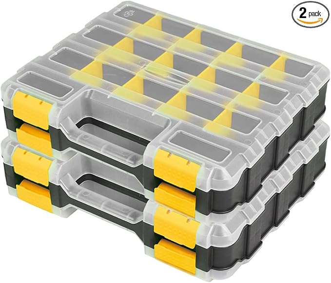 Tools Box Organizer Double Side 34 Compartments Hardware Organizers with Removable Plastic Dividers for Screws Nuts Nails