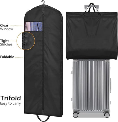 MISSLO 65" Long Garment Bags for Travel Dress Bags for Hanging Clothes Waterproof Wedding Dress Cover Traveling Clothing Protectors for Closet Storage 3-Pack for Gowns, Tuxedos, Coats, Black