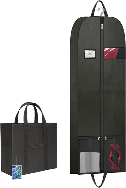 Dress Bags for Gowns 60", Long Garment Bags for Hanging Clothes Travel with Pockets and Zipper, Gusseted Garment Bag for Dress, Shows Dance Costume, Tuxedos, Clothes Protector Suit Cover Bags Black