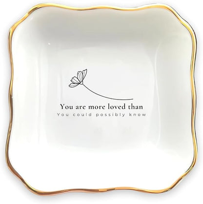 HatafaFurni Ring Dish for Mom - Your Are More Loved Than, Thank You Ring Holder Gift For Women, Appreciation Gift For Daughter, Sister - Ceramic Jewelry Dish for Mother's Day Birthday Christmas Bridal