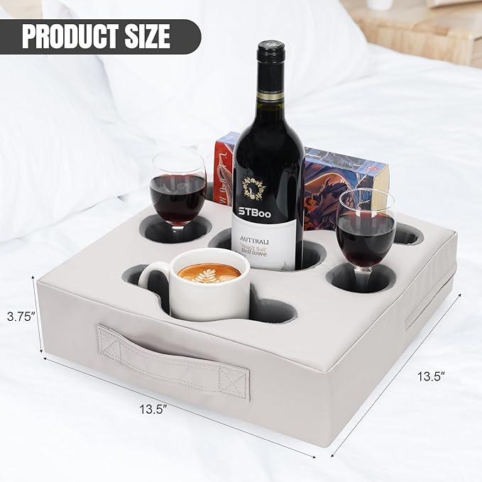 STBoo Couch Cup Holder Pillow Tray - Sofa Drink Cup Holder Cozy Buddy | Bed Caddy Organizer for Remote, Snacks Beverage, Phones, Tablet | Use it on Car, Pack, Beach, RV, Boat, Bedroom (Silvergrey)
