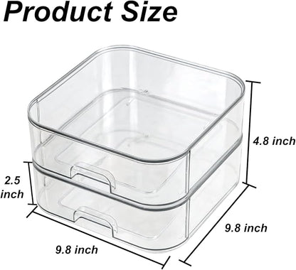 Set of 2 Stackable Storage Drawers - 7.8" Clear Plastic Drawer Storage, Acrylic Makeup Organizer, Desk Counter Cabinet Office Organizer, Bathroom Organizers and Storage (Square/Set of 2)