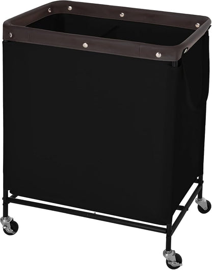 StorageWorks 2 Section Laundry Hamper, Rolling Laundry Cart with Wheels and Handles, Laundry Room Double Sorter for Organizer and Storage, 26.4 Gal(100L), Black