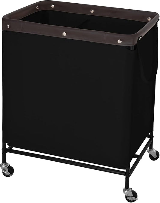 StorageWorks 2 Section Laundry Hamper, Rolling Laundry Cart with Wheels and Handles, Laundry Room Double Sorter for Organizer and Storage, 26.4 Gal(100L), Black