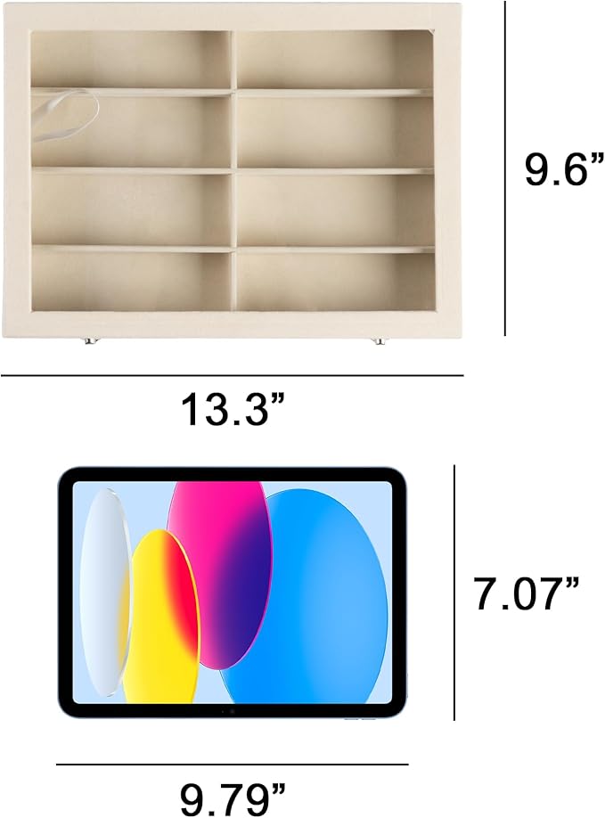 Frebeauty Sunglass Organizer,Velvet Glasses Organizer,8-Slot Sunglasses Tray with Clear Lid,Men's/Women's Sunglasses Box,Sunglass Case,13.3 x 9.6 x 2.2 Inches,Eyeglass/Eyewear Display Tray(Beige)