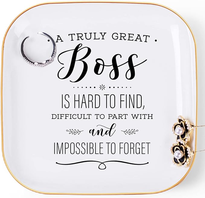 Piudee Boss Lady Gifts for Women, Gifts for Boss Jewelry Dish A Truly Great boss is Hard to find...and Impossible to Forget, Female Boss Gifts for Women Christmas Birthday Bosses Day Gifts